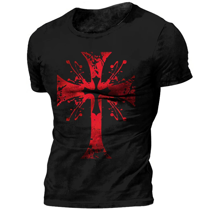 

Vintage Knights Templar Summer Men's Shirt 3D Print Jesus Christ Cross Pattern T-shirt Plus Size Short Sleeve Top Street Style 6