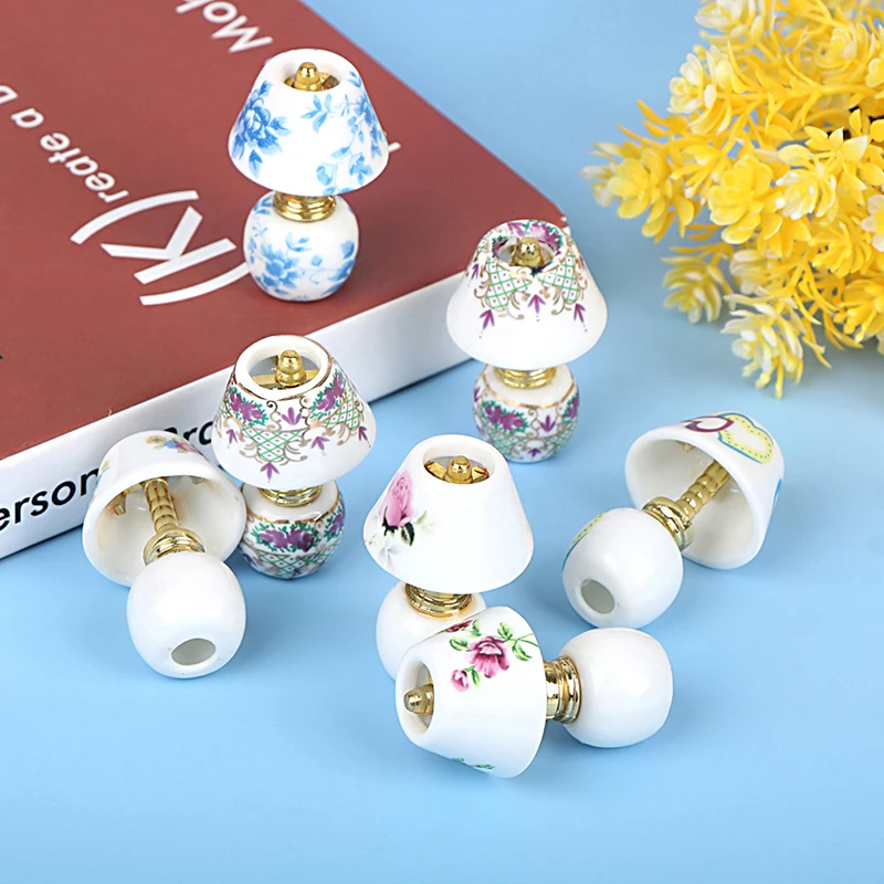 

1:12 Dollhouse Mini Archaic Style Desk Lamp Peony Rose Ceramic Lamp Home Decor