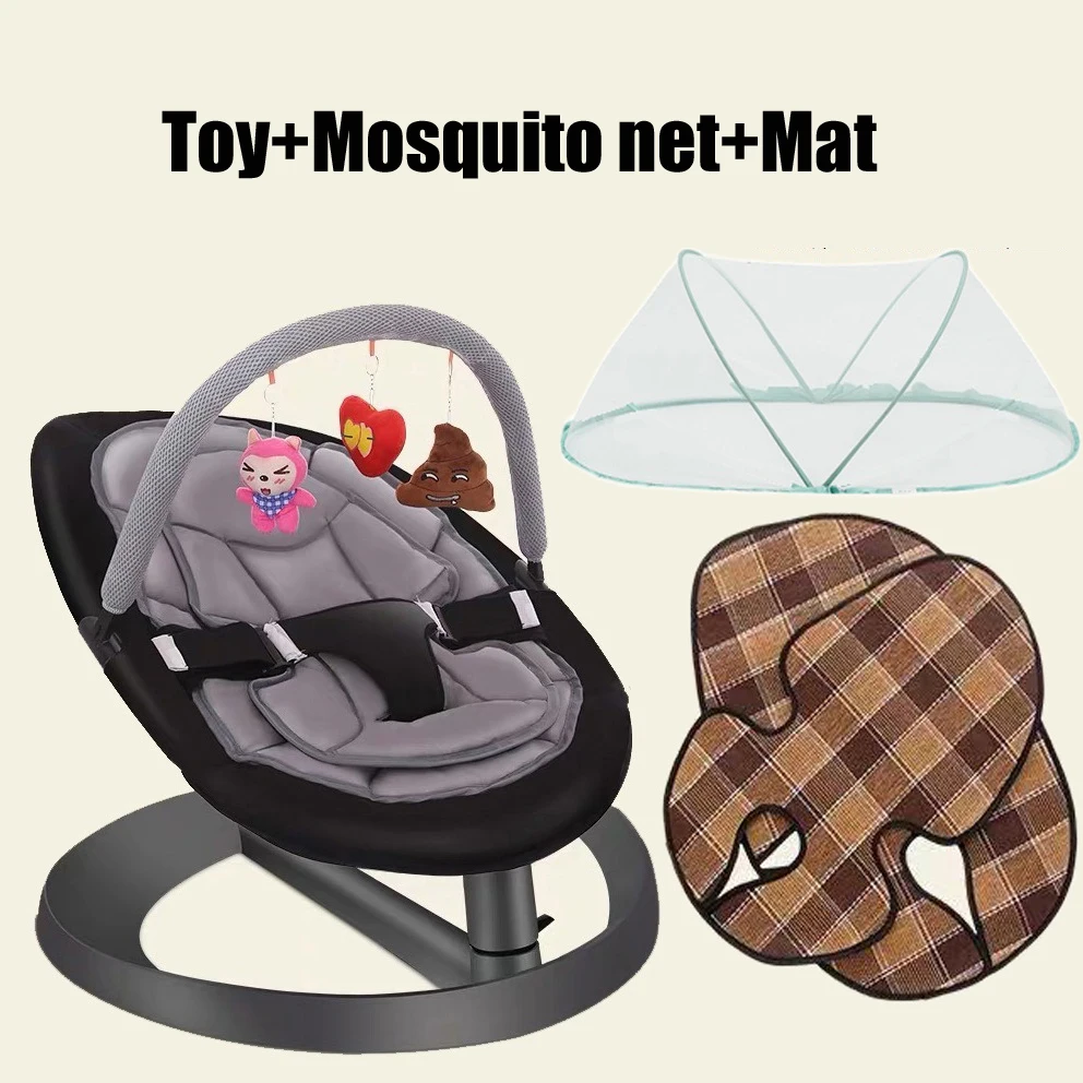 With Toy Rack And Double Seat Cushion, Toddlers Recliner, Infant Swing Cradle Rocker