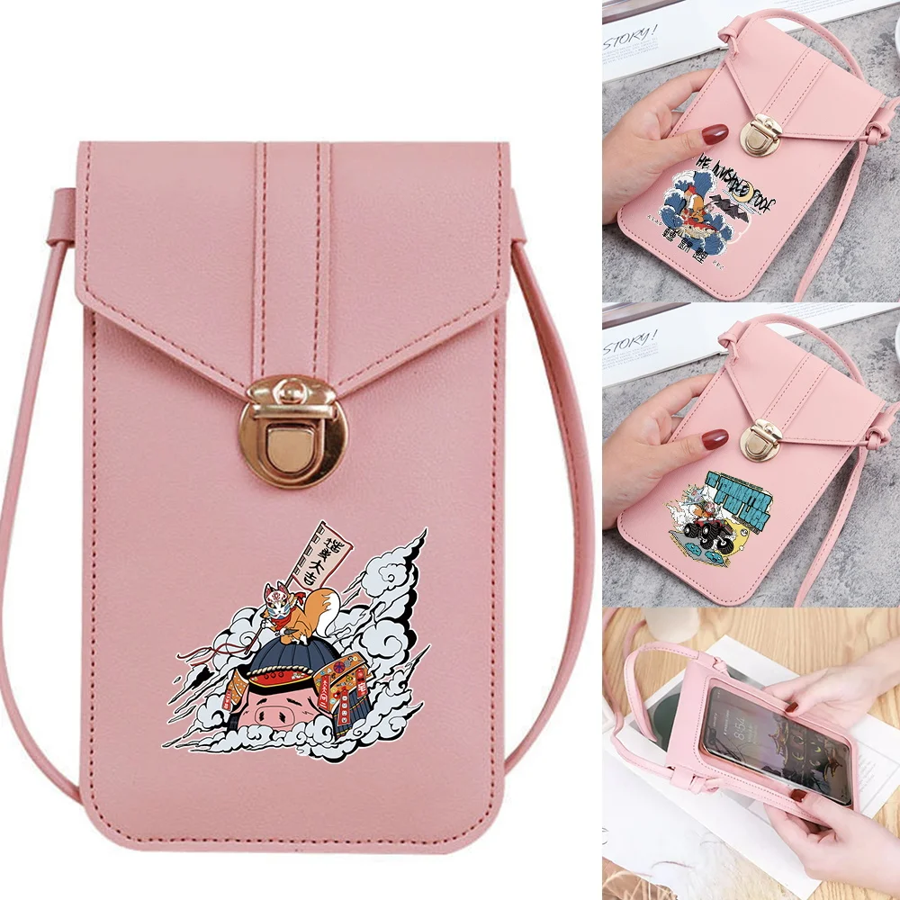

PU Leather Mobile Phone Bag Wallet Women Multifunctional Shoulder Phone Case Purse Card Holder Mask Print Girls Mini Handbag