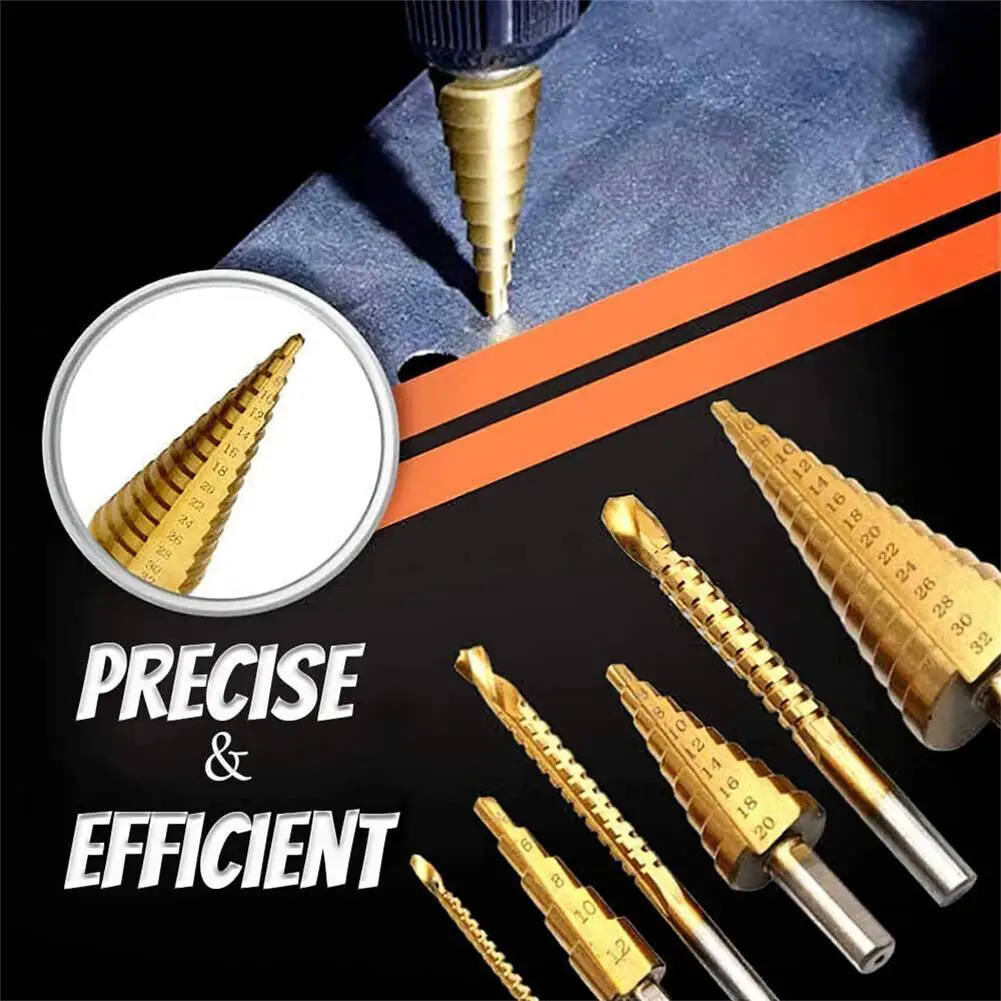 

2022 6pcs Hss Titanium Coated Drill Bit Set Multipurpose Accurate Efficient 3pcs Step Drill Bits 3pcs Serrated Drill Bits