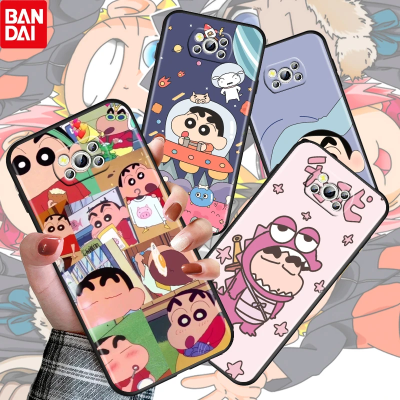 

Crayon Cute Shin chan For Xiaomi Poco M4 X3 F3 GT NFC M3 C3 M2 F2 F1 X2 Pro Mi Mix3 Soft Silicone Black Phone Case Cover Coque