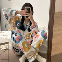 houzhou womens clothing spring 2022 animal pajamas kawaii cow pijamas home clothes trouser suits sleepwear pour femme pyjamas