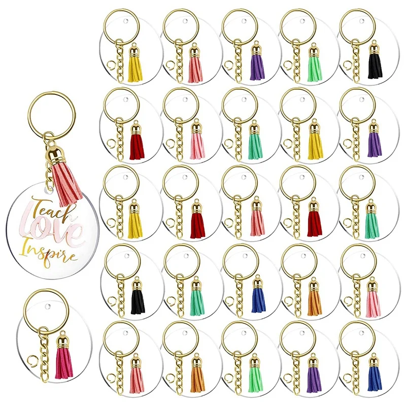 

120Pcs Acrylic Keychain Blanks Tassels Clear Blanks with Hole Key Rings with Chain Jump Rings for DIY Keychains