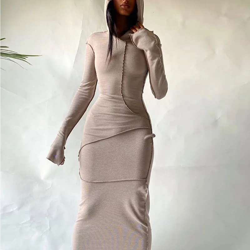 

Fashion Women Autumn Winter Long Sleeve Patchwork Bodycon Soild Color Female Pencil Dress 2021 Fall Clothes Streetwear Outfit