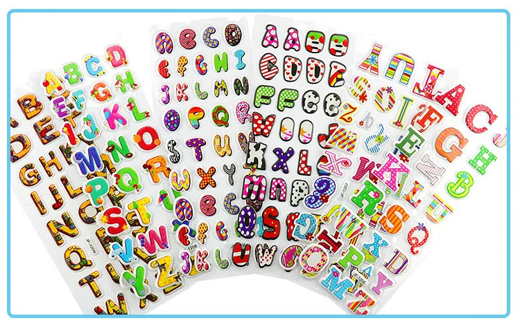 3D Стикеры Детские Игрушки Нарядиться Мультфильм Дети Девочки Куклы Буквы Цифры Фрукты Овощи Улыбка Сердце Пузырь.