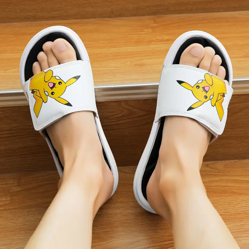 Anime Pokemon Pikachu Slippers Summer Boy's anti-skid Trend Soft Bottom Cartoon Velcro Children's Antiskid Bathroom Flip Flops |
