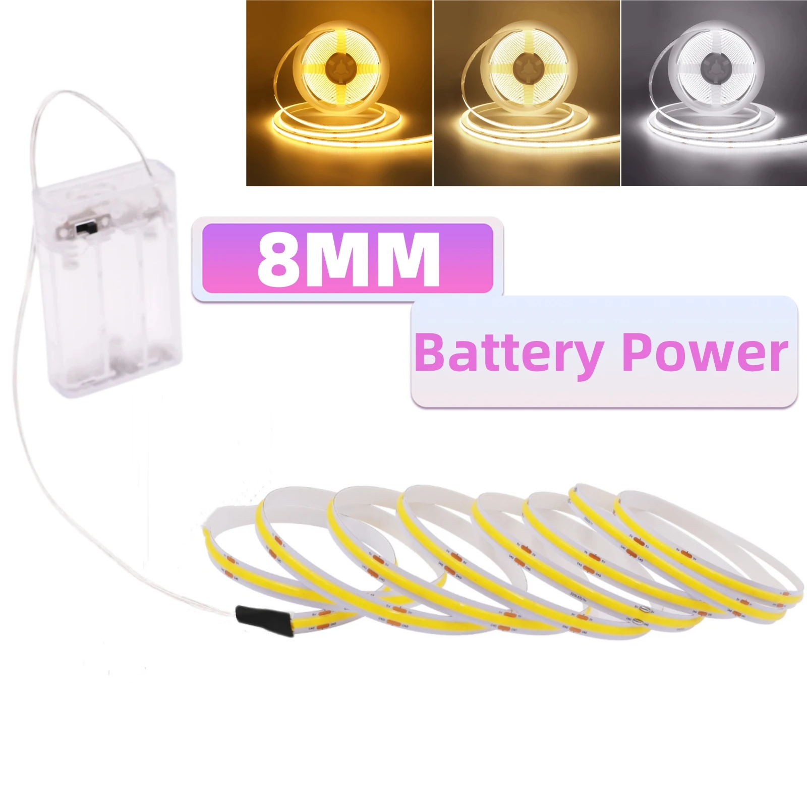 

Светодиодная лента COB, 3 мм, 5 мм, 8 мм, теплый белый, USB/батарейка, с датчиком движения