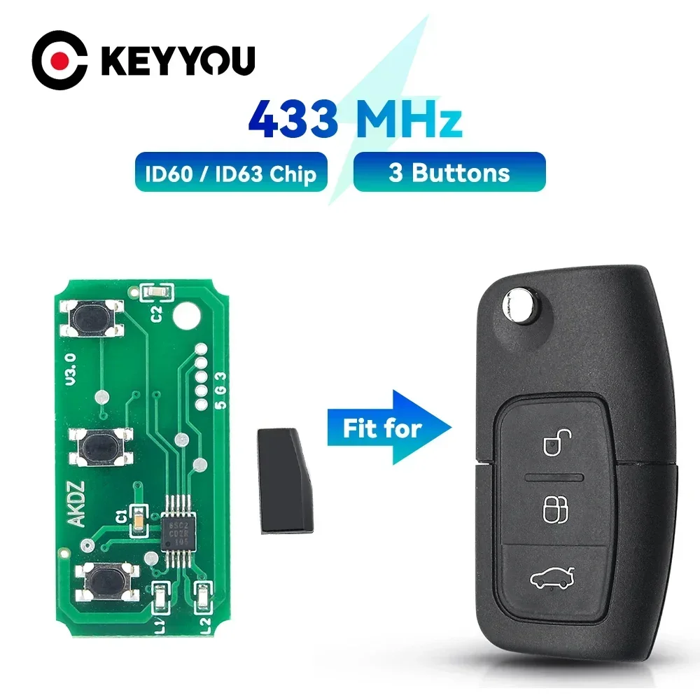 

KEYYOU новая Автомобильная клавиатура печатная плата для Ford Focus 2 3 Mondeo Fiesta C Max S Max Galaxy 3 кнопки ID60 ID63 чип 433 МГц