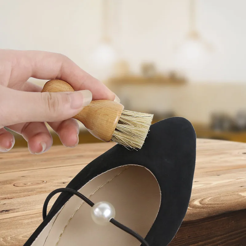 

1pcs Wooden Handle Shoes Shine Brush Polish Bristle Hair Buffing Brush Mini Gourd Shoes Oil Brush Dropshipping