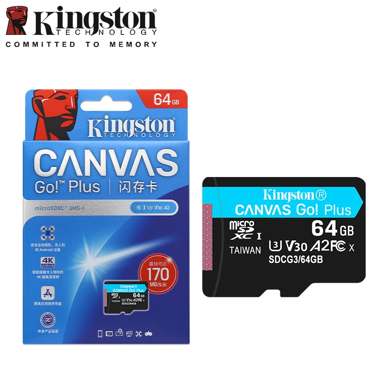 

Kingston Canvas Go Plus Micro SD Card 64GB 128GB 256GB 512GB Memory Card V30 U3 Flash Card Up to 170MB/s read for Phone TF Card
