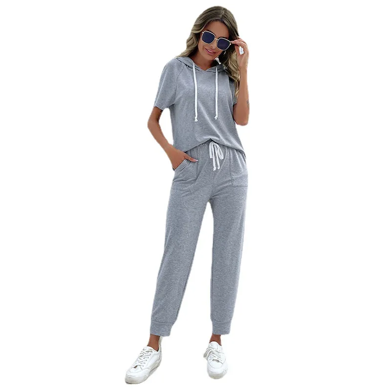 Sweatsuit 2 Piece Tracksuit Women Short Sleeve Hoodies Sweatshirt+pant Running Jogging Outfits Casual Workout Gym Set Sportswear