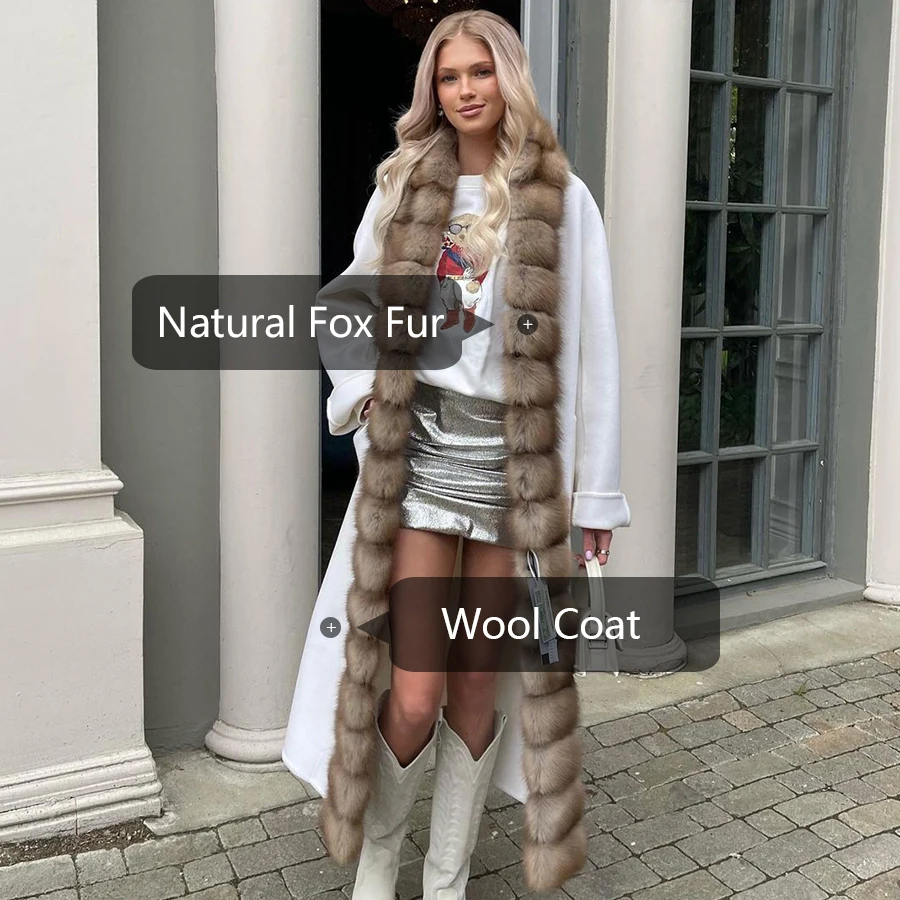 Женское шерстяное пальто с отделкой из лисьего меха