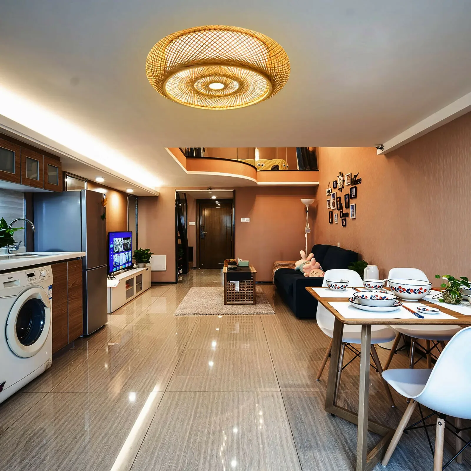 Круглая бамбуковая плетеная Подвесная лампа из ротанга 30 см