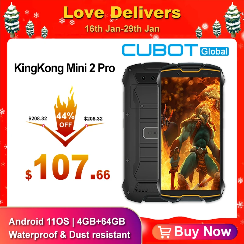 Смартфон Cubot KingKong Mini 2 Pro, 4 + 64 ГБ, 4 дюйма, 13 МП, 3000 мАч