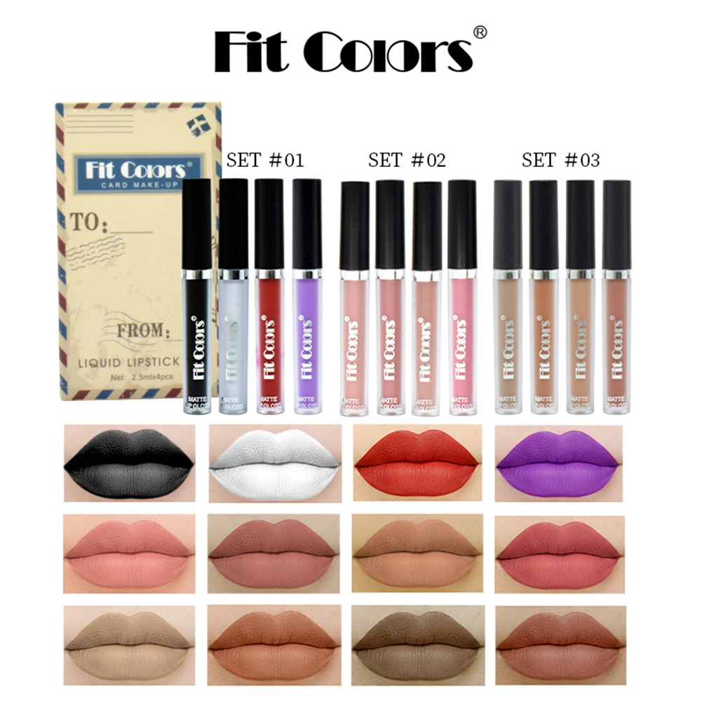 

4pcs/set Lip Gloss Set Envelope Design Matte Liquid Lipsticks Waterproof Long Lasting Lip Tint Lipgloss Kit Women Makeup