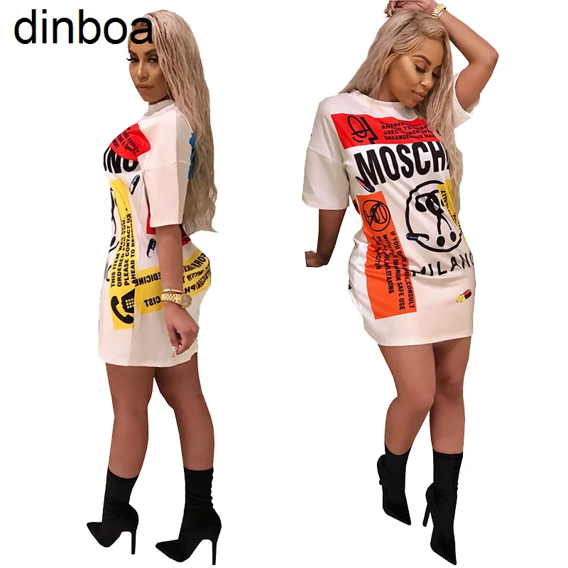 

Dinboa Zoom Life Fashion Graffiti Printed Dress Women's Long T-shirt Versatile Women's Casual Dresses Ladies' Blouses 2020