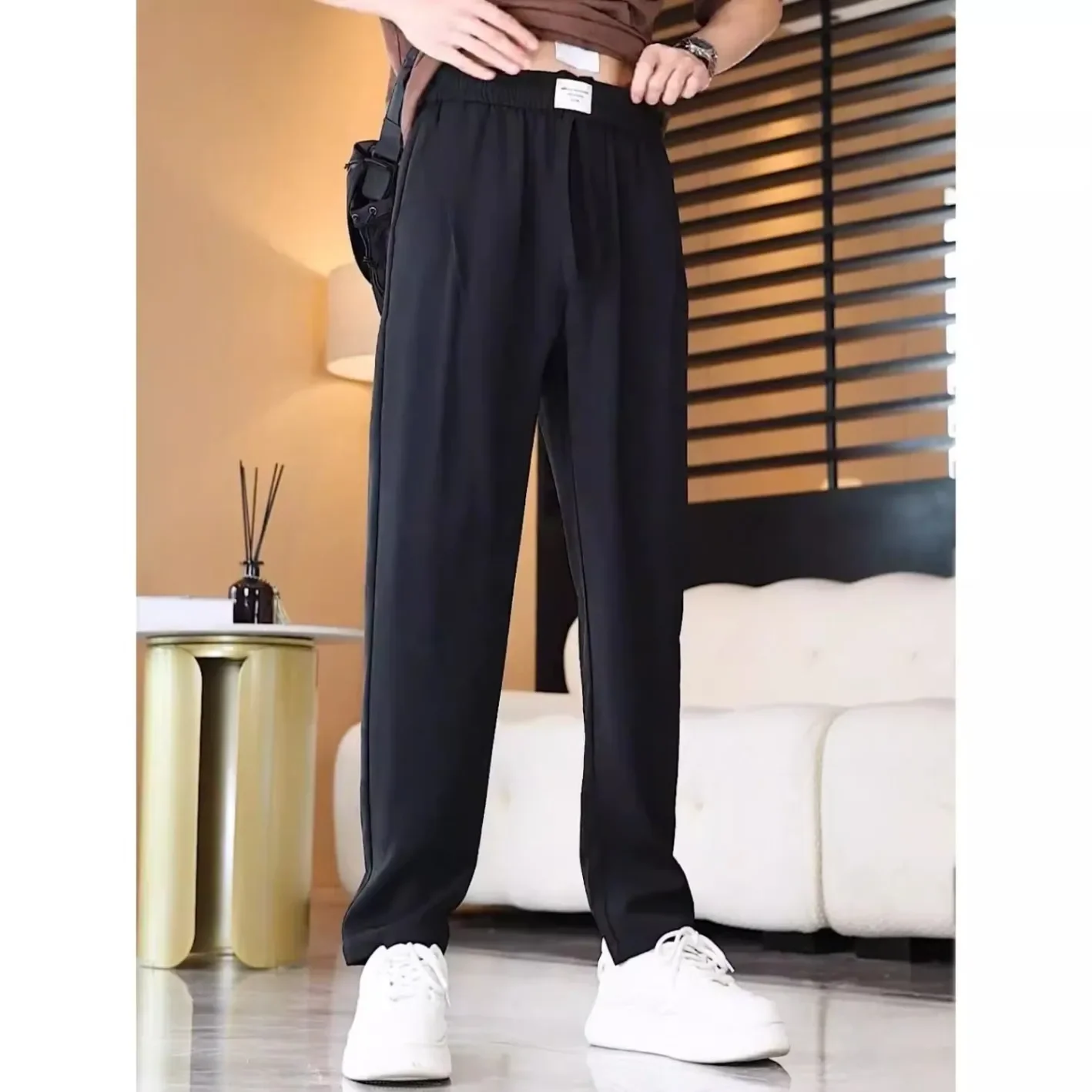 Универсальные однотонные повседневные брюки из ледяного шелка мужские летние