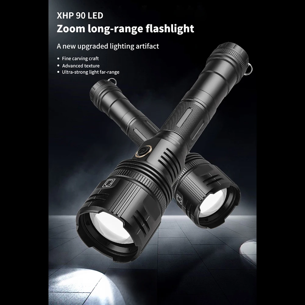 

Светодиодный фонарик для кемпинга XHP90, 2500 лм, 3 режима, водонепроницаемый фонарик из алюминиевого сплава, мощный фонарик с USB-зарядкой для пеш...