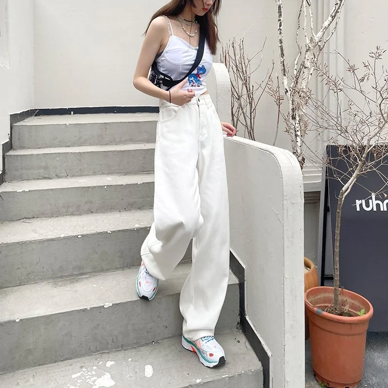 2023 Woman Jeans Casual High Waist Wide Leg Denim Trousers Long White Pants Streetwear Vintage Fashion Harajuku Straight Pants