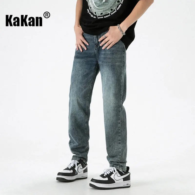 Kakan - New Wash Vintage Stretch Jeans for Men, Slim Fit Small Feet Casual Long Jeans K24-LQHA33