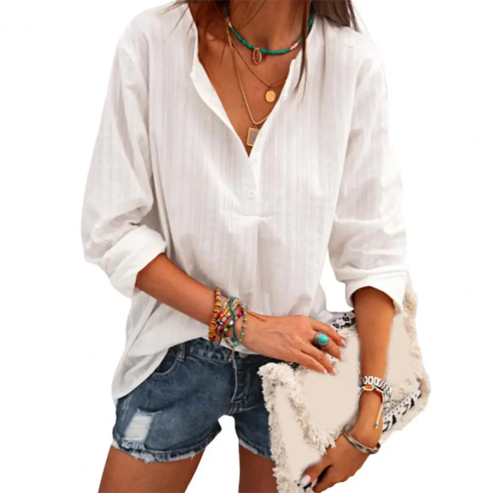 

New Sutumn Women Cotton Linen Long Sleeve V-Neck Blouse Autumn Shirt Women Pullover Shirt Tee Tops Casual Tunic Blusas