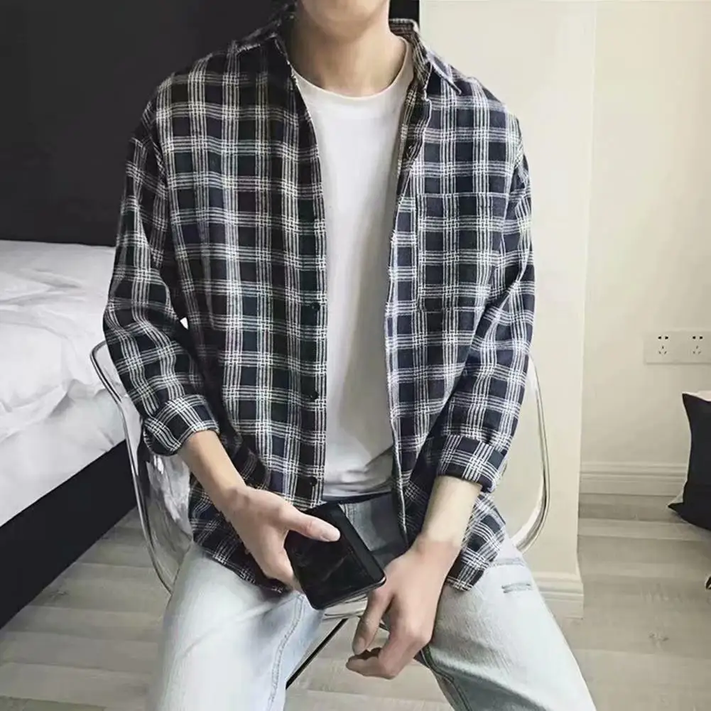 

Chic Button Down Shirt Pockets Comfortable Fashion Long Sleeve Plaid Buttons Shirt