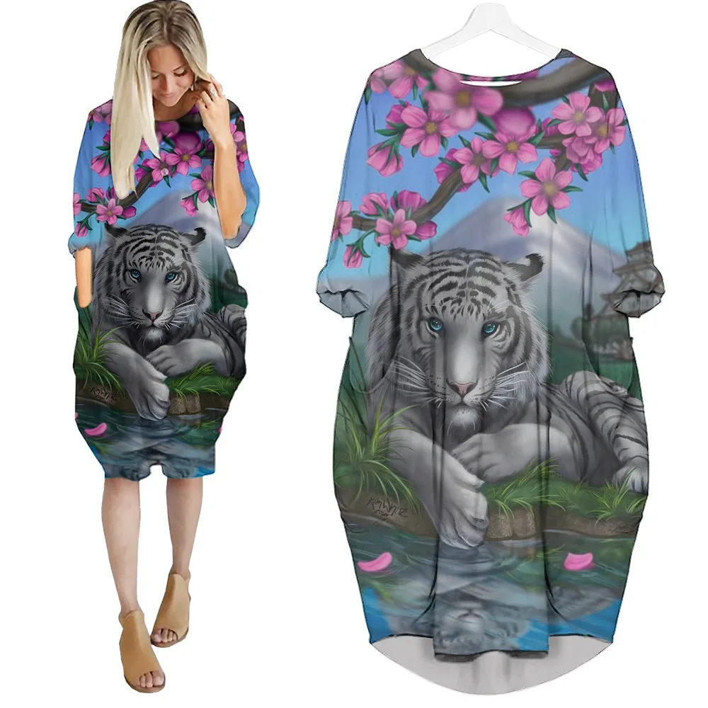 

Jumeast, женское объемное платье с рукавом «летучая мышь» и карманами, женская уличная одежда, пуловер с животными, тигром, платья, летняя юбка, ночная рубашка