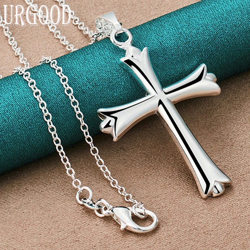 

925 Sterling Silver Cross Pendant Necklace 16-30 Inch Chain For Women Party Engagement Wedding Fashion Jewelry