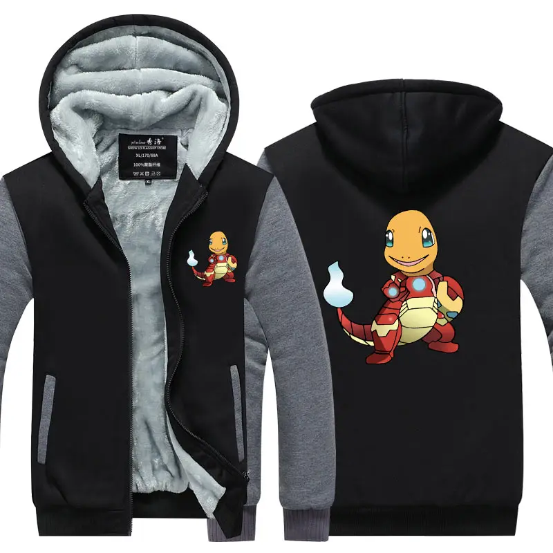 Anime Fleece Men's Hoodie Winter Thick Sweatshirts Casual Hooded Cardigan Fashion Bomber Fur Jackets Zipper Coat 5xl