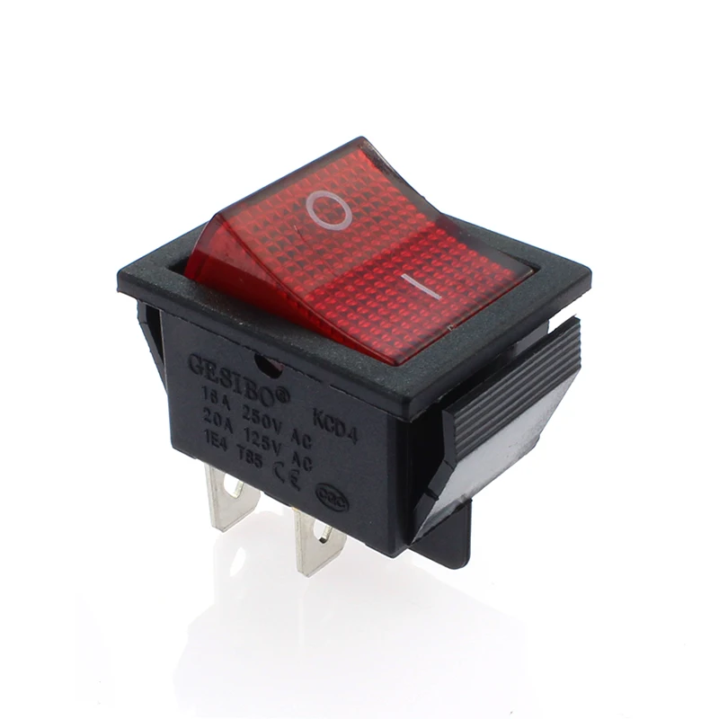 

1 pcs/lot KCD4 31*25mm Red LED 4PIN SPST Boat Rocker Switch on off Snap-in Position switch 16A 250V Light