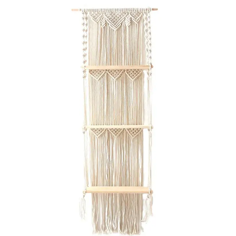 

Boho Macrame Wall Hanging Shelf 3 Tier Handmade Woven Tassel Wood Organizer Shelves Wall Floating Hanger For Home Decor