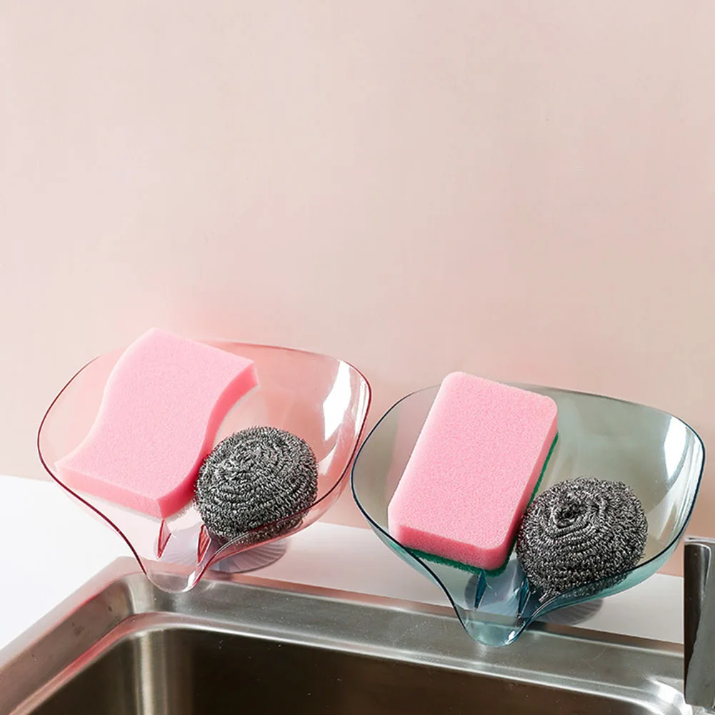 

Creative Leaf Soap Holder Suction Cup Drain Soap Box Dish Brush Rack Household Tray Holder Case Dish Bathroom Supplies