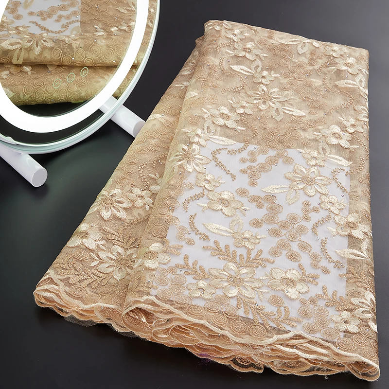 

New African Mesh Lace Fabrics 5Yards 2022 French Tulle Lace Fabrics For Women Fashion Big Occasion Party Wedding Dress A3018