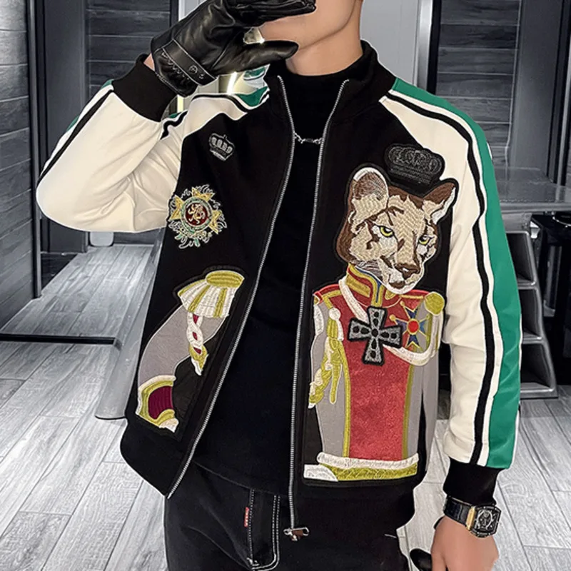 2022 Luxury Embroidery Dog Head Pattern Men Jacket High Quality Contrasting Colors Crown Social Club Outfits Jaqueta Masculina