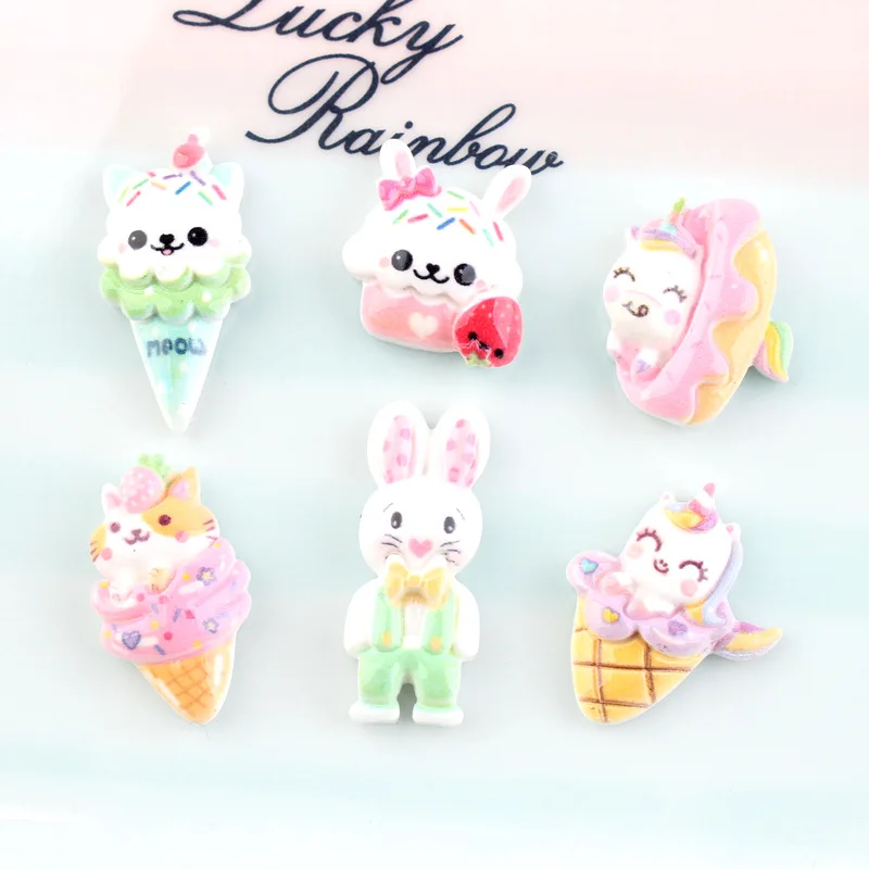 

20 шт. Kawaii моделирование Еда мороженое полимерные Стразы плоские с оборота кабошон единорог украшение ремесло аксессуары для поделок, банты ...