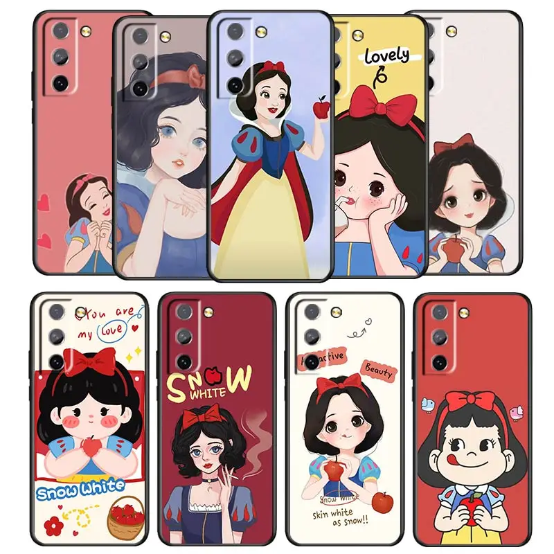 pretty snow white Princess Phone Case For Samsung Galaxy S22 S21 S20 S10 S10e S9 S8 S7 PRO Ultra Plus Lite Black luxury Silicone