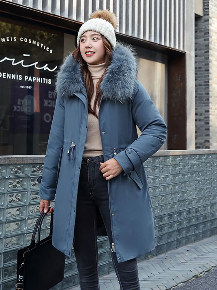 Long Plus Fleece Hooded Parkas Women 2022 Winter New Fashion Loose Long Sleeve Belt Thick Warmth Down Cotton Coat Feminina Parka