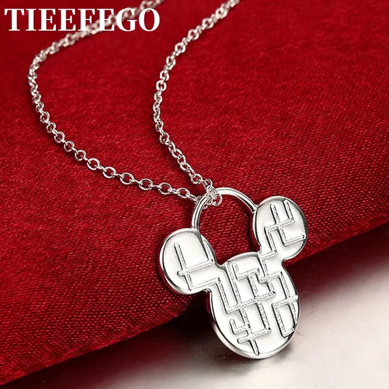 

TIEEFEGO 925 Sterling Silver Cute Mickey Pendant Necklaces For Women Silver Chain Necklaces Fashion Jewelry Gift