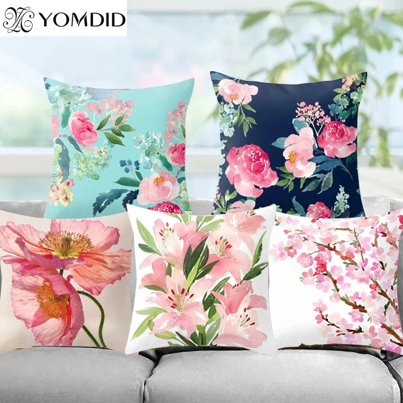 

Hot Selling Pillowcase Flower Pattern Cushion Cover Polyester Peachskin Material Printed Pillowcases Home Sofa Bed Decoration