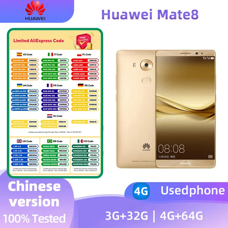 Смартфон Huawei Mate 8 3/32ГБ 4/64ГБ global б/у