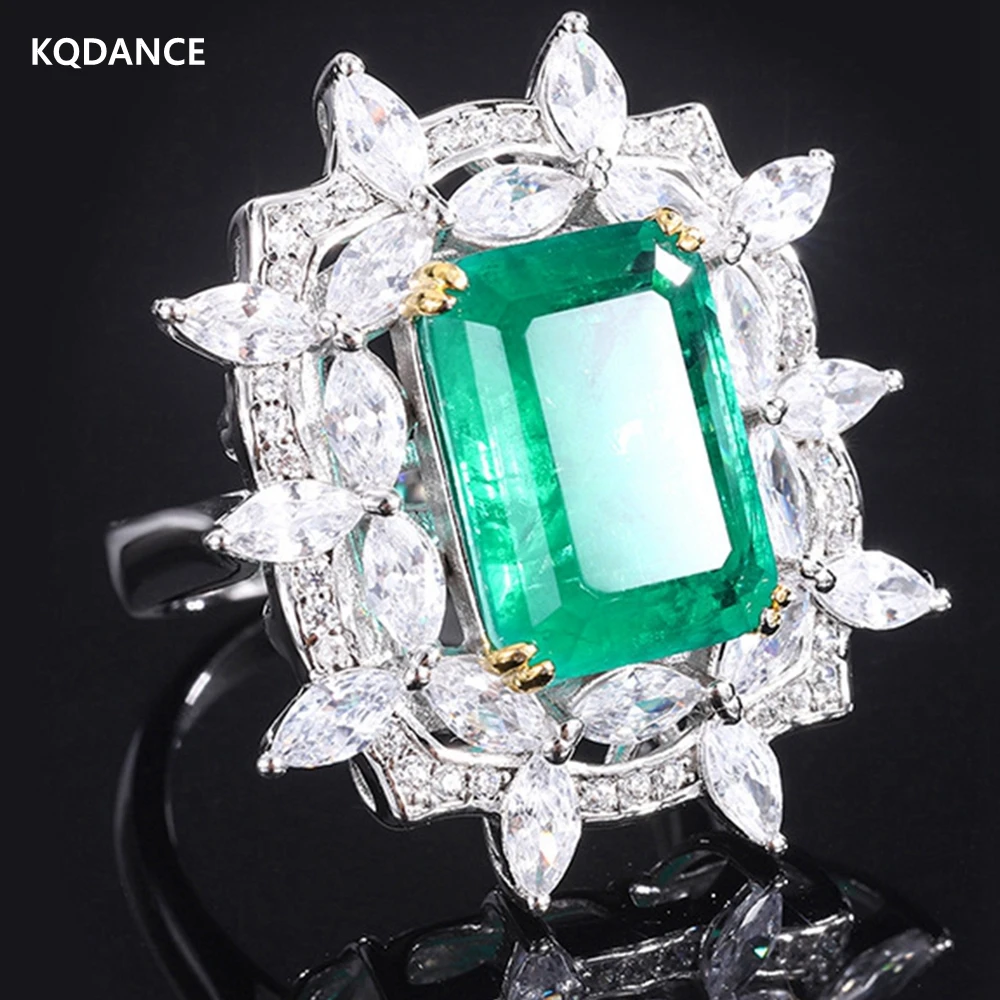 

KQDANCE Luxury 100% 925 Sterling silver create 10*14mm Emerald Ruby Diamonds Ring with Green/Red Stone Fine Jewelry for Women