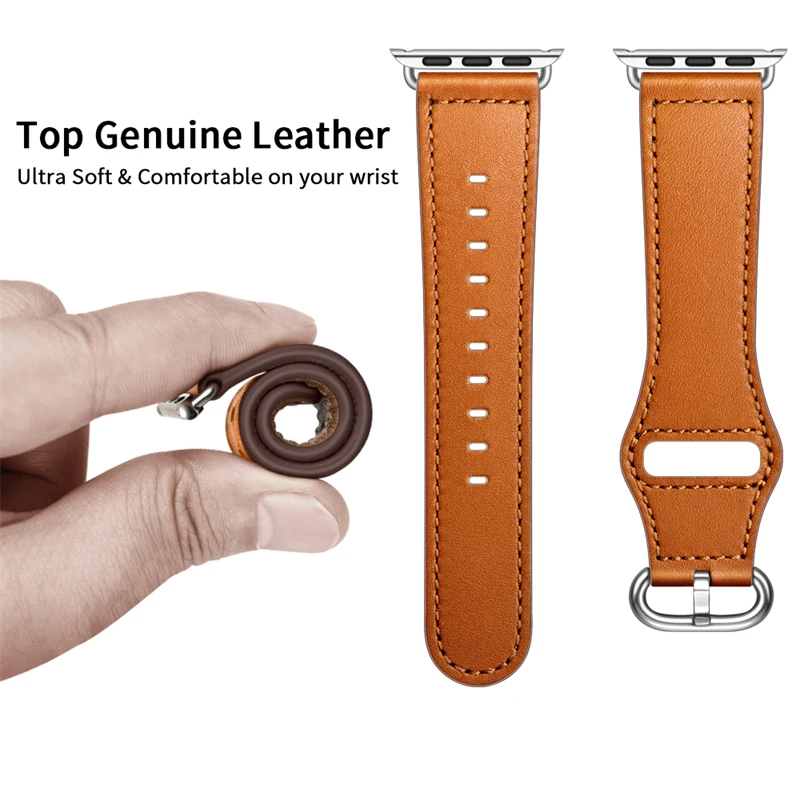 Leather Strap For Apple watch series 45mm 4mm 44mm 40mm 38mm 42mm band Top Layer Cowhide Band For iWatch 7 se 6 5 4 3 2 1 series