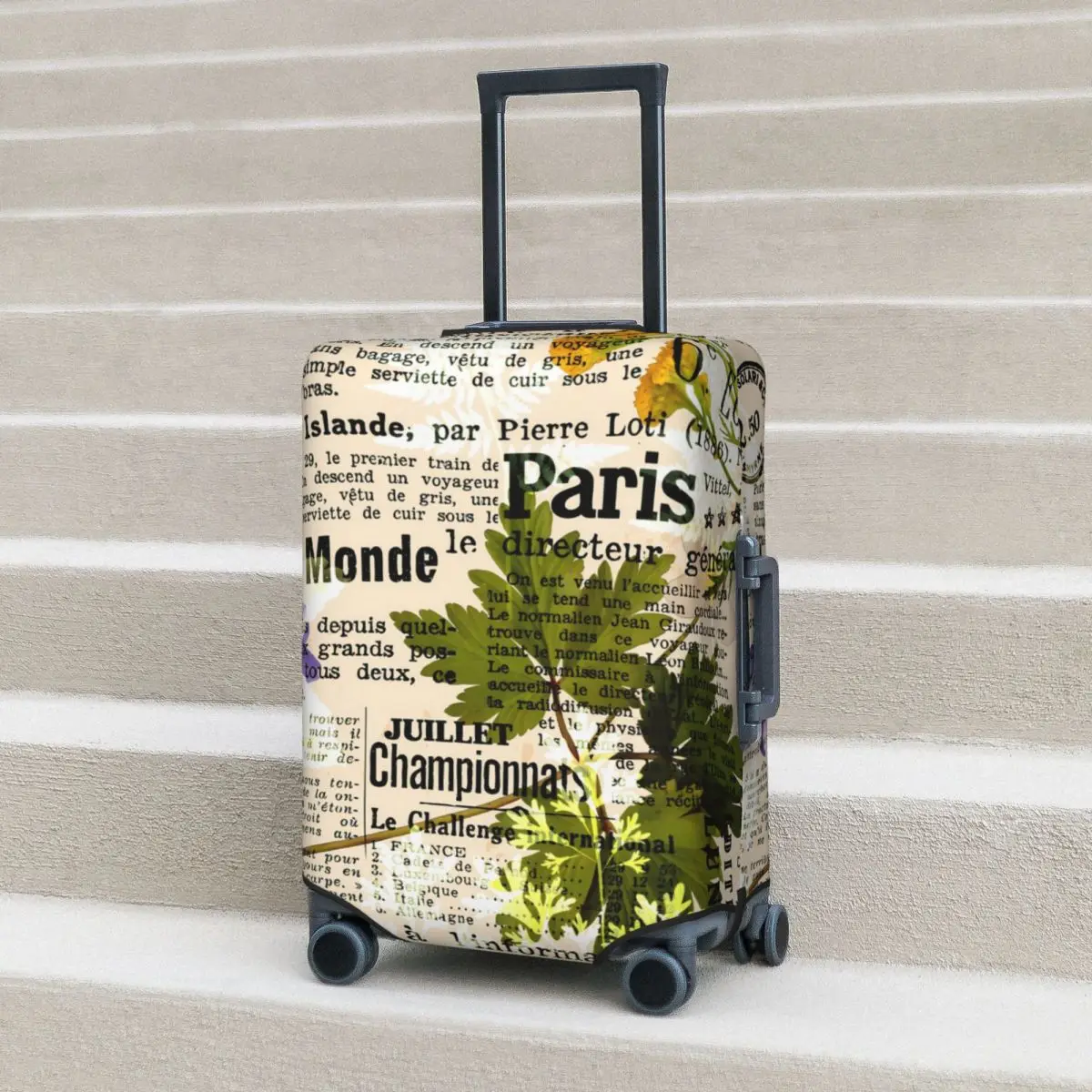 

Vintage Newspaper Suitcase Cover Herbarium Print Fun Business Protection Luggage Accesories Flight