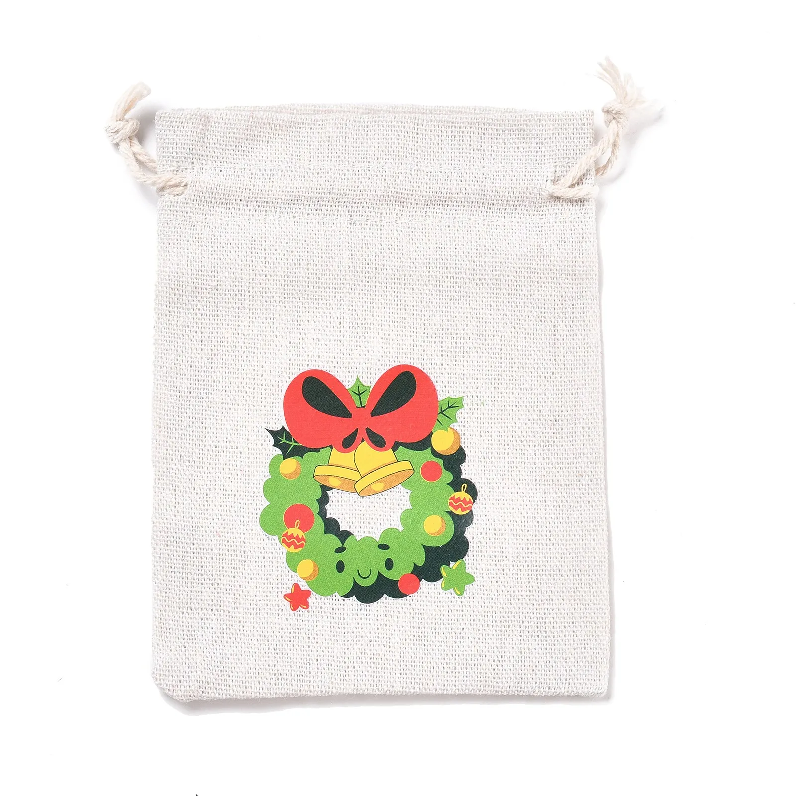 Christmas Theme Cotton Cloth Storage Pouch Santa Snowman Mix Pattern Rectangle Drawstring Bag DIY Jewelry Gift Packing Bag 50pcs