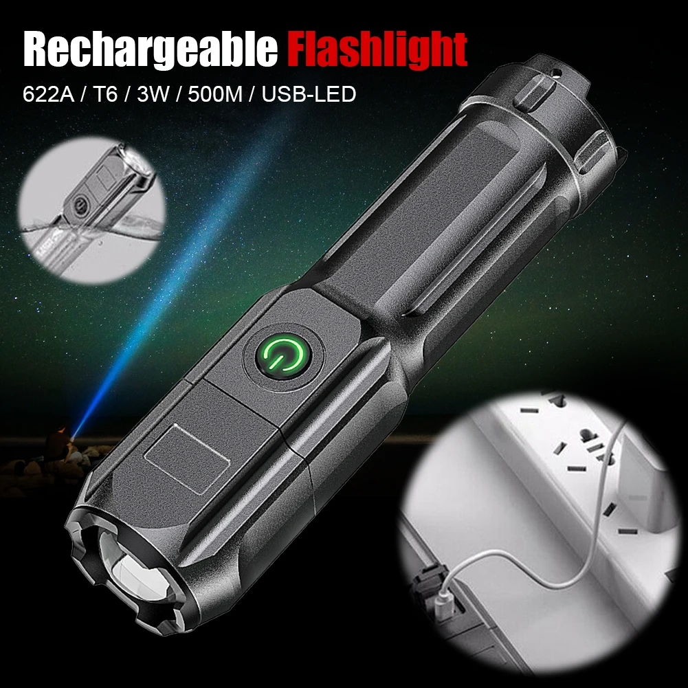 

Flashlight Strong Light Rechargeable Zoom Giant Bright Torch Light Outdoor Camping Portable Emergency Led Luminous Flashlight