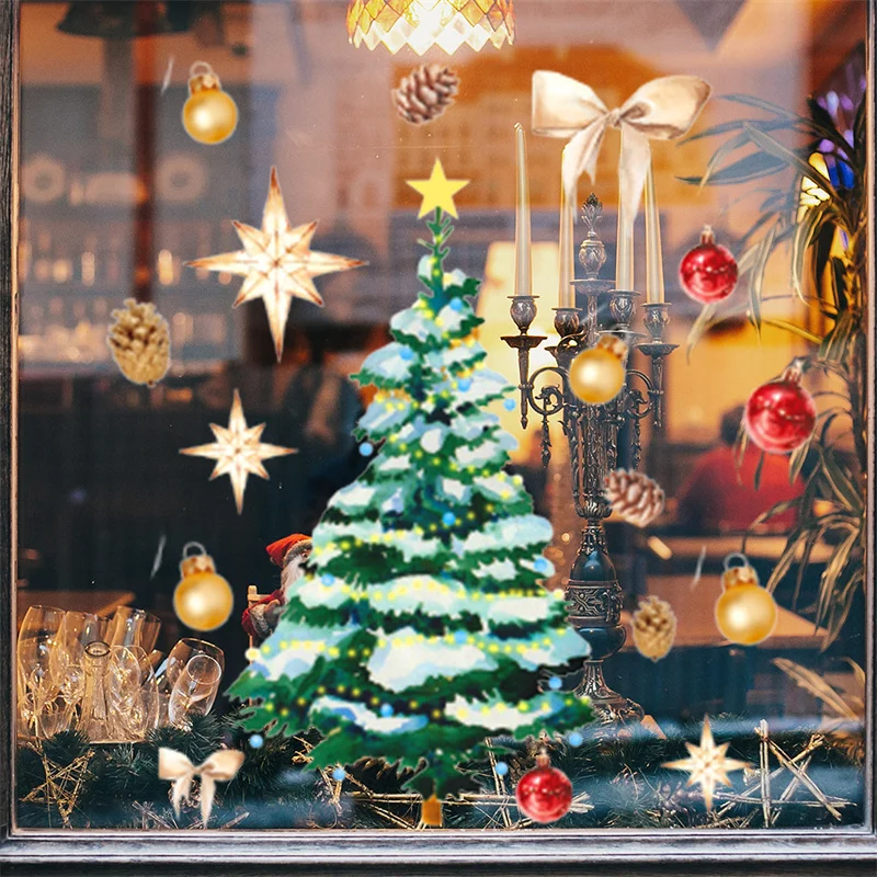 

Золотистый лук с надписью "Merry Christmas", "Снежинка", "Санта", стеклянные Праздничные наклейки, новогодние фрески, Рождество 2023