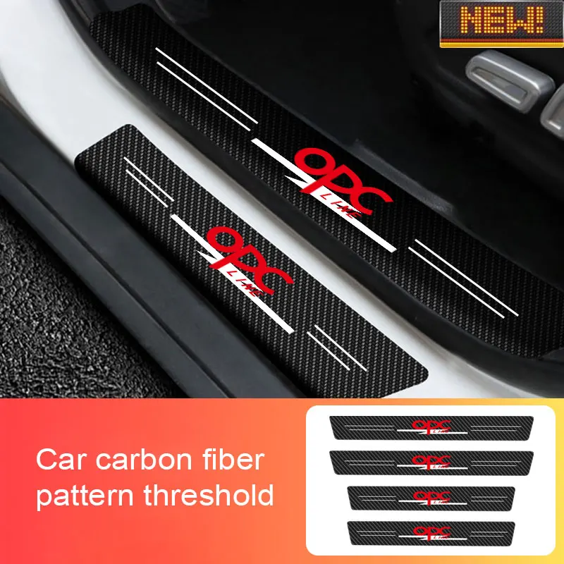 

4Pcs Car Carbon Fiber Scratch Resistant Decal Stickers For Opel Opc Line Logo Car Door Sill Threshold Protector Auto Accessories