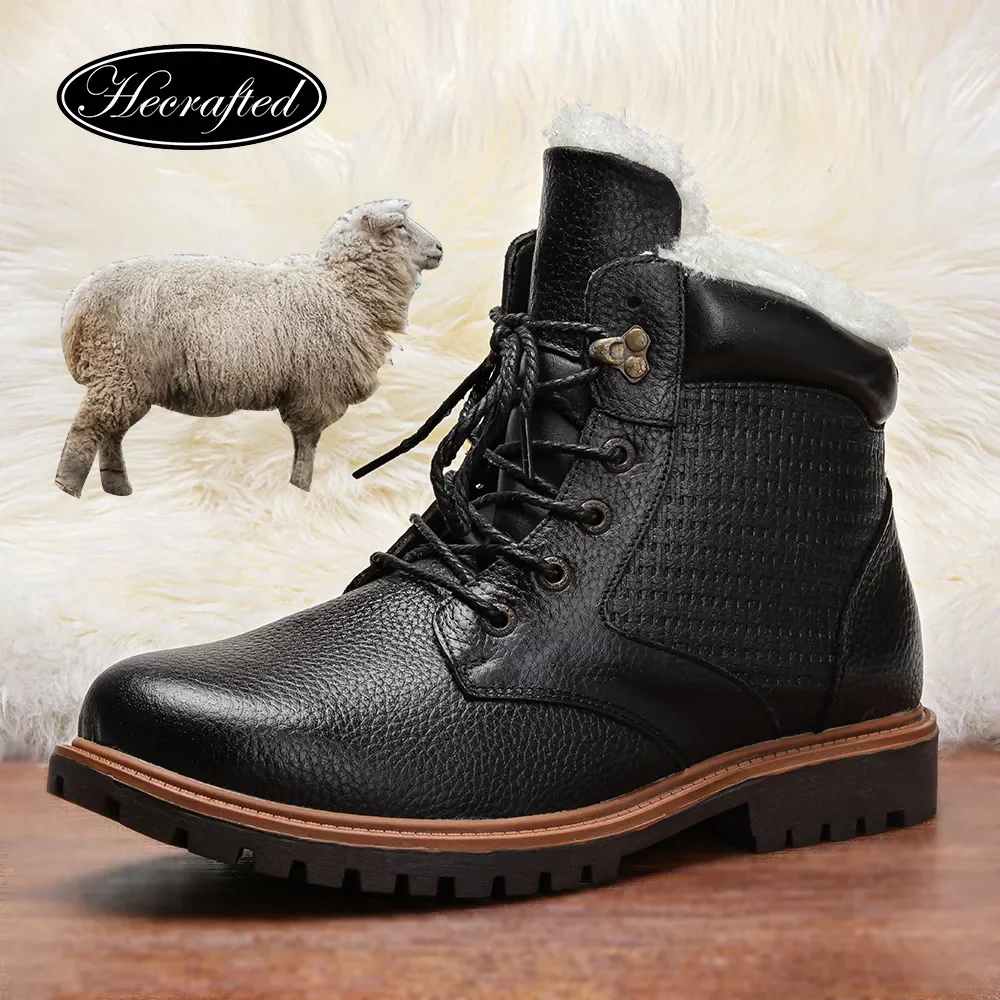 

2022New Natural Wool Men Winter Shoes 2022 Natural Cow Leather Super Warm Size 40~47 Winter Boots -Slip Snow Boots Men #YM1570