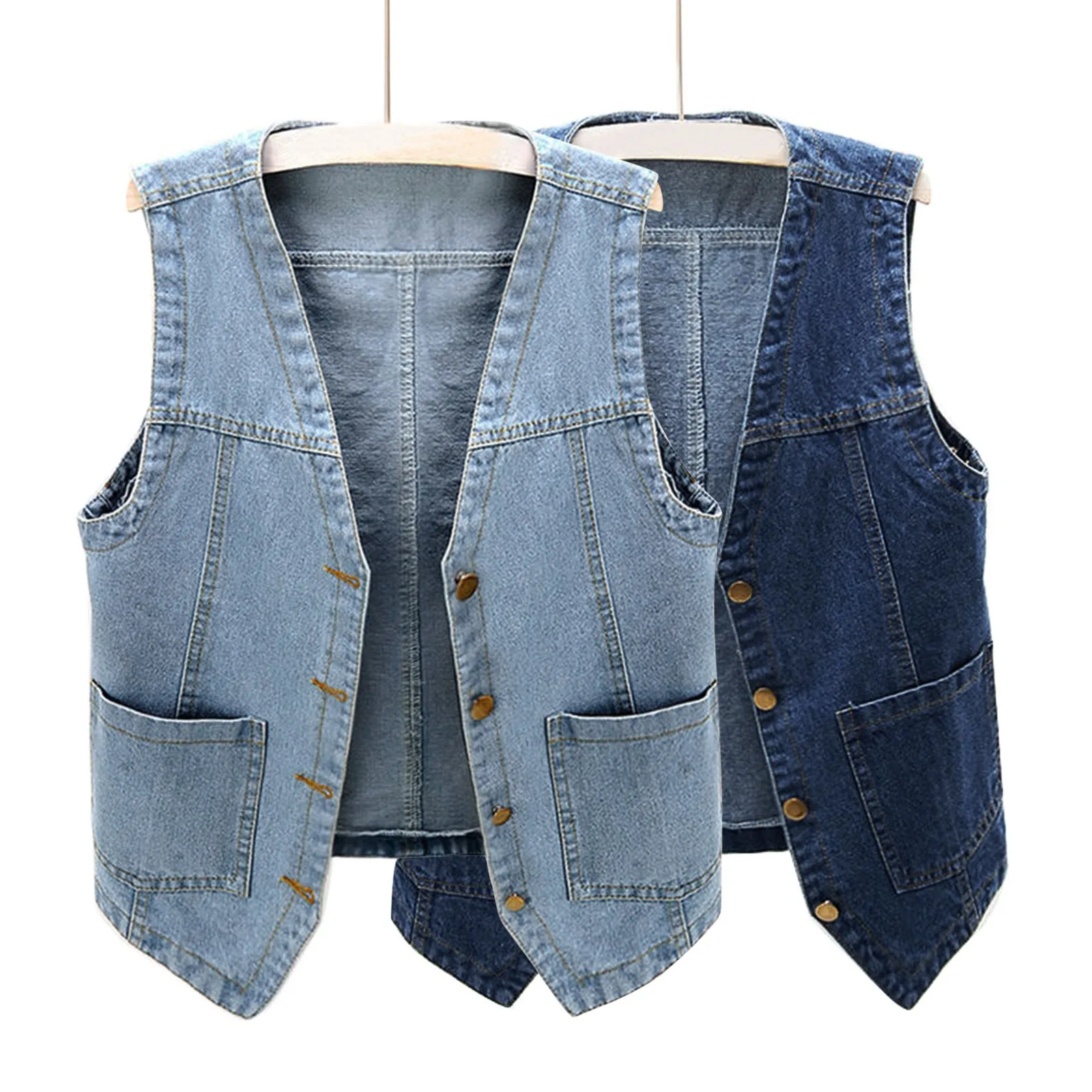 

Джинсовый жилет для женщин, короткий свободный Универсальный жилет из синей джинсовой ткани, с большими карманами, в Корейском стиле, безрукавка, весна-лето